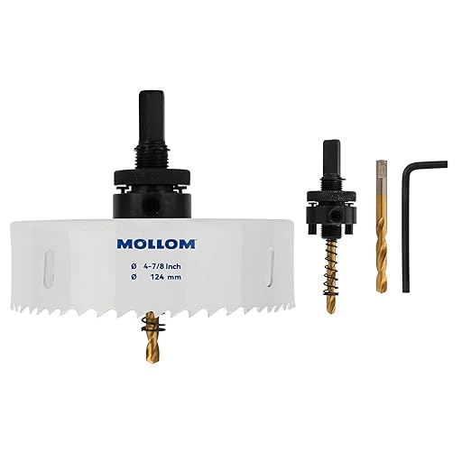 Mollom (124mm | 4-7/8") HSS M42 with 8% Cobalt BI-Metal Hole Saw with 2 Pilot Drill Bits & Arbor Smooth Cutting for PVC,Drywall,Wood,Plastic,Gypsum Board,Rubber