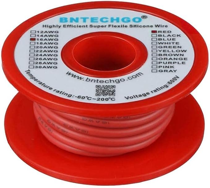 BNTECHGO 16 Gauge Silicone Wire Spool 25 ft Red Flexible 16 AWG Stranded Tinned Copper Wire