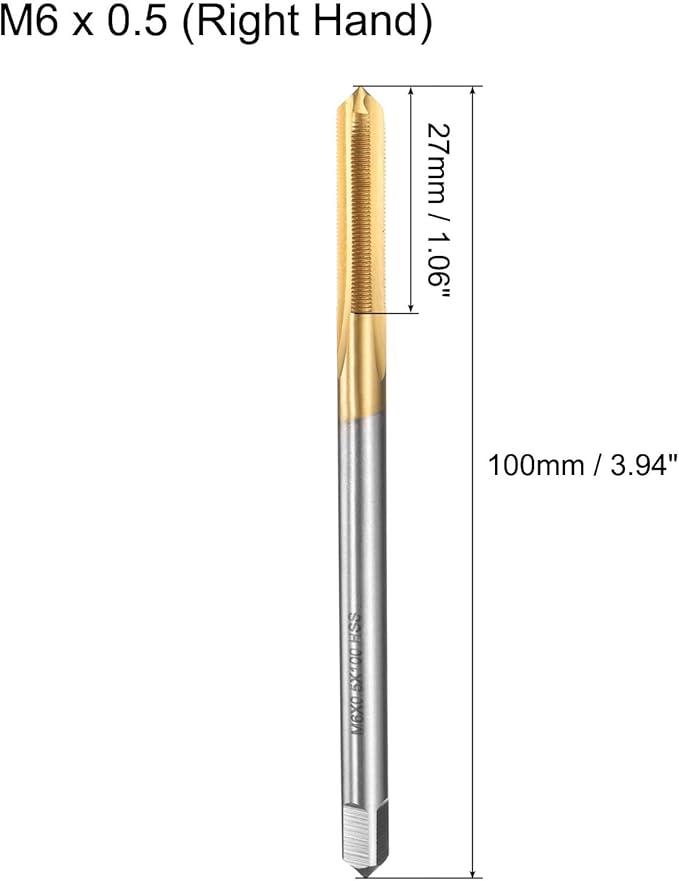uxcell Metric Thread Tap M6 x 0.5 H2 100mm Straight Flute Screw Thread Milling Machine Taps Threading Tapping Repair Tool