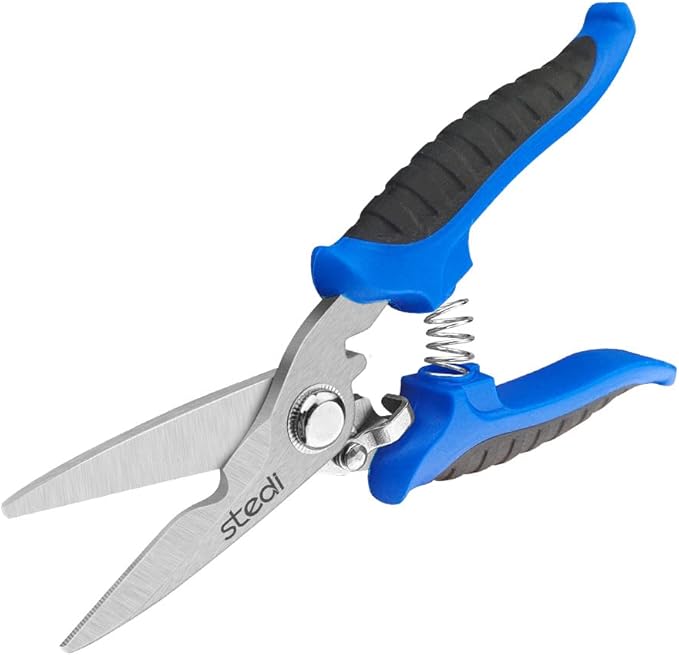 stedi Scissors Heavy Duty, Multipurpose Shears with Finely Serrated Blades,Easy Cutting Electrical Cable Notch, Insulation, Non-Slip Comfortable Handle, Cuts Wire, Carton,Soft Cable