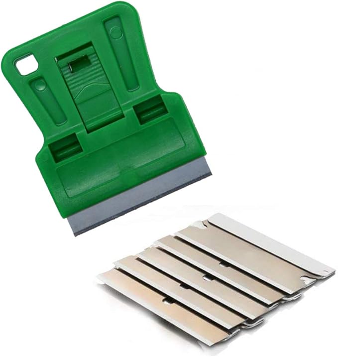 1.5 inches High Visibility Mini Razor Blade Scraper Glass Scraper Green Paint Window Scraper With 5 Metal Scraper Razor Blades 5 Dual Plastic Double Edge Razor Blades Removing Decal Stickers