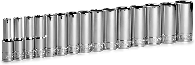 Capri Tools 3/8 in. Drive Deep Chrome Socket Set, 6-Point, 8 to 22 mm, 15-Piece