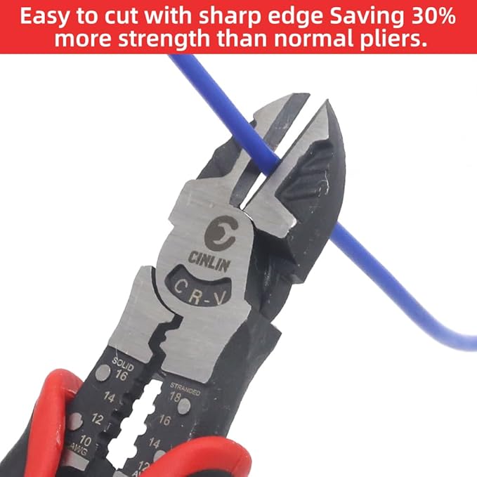 3-in-1 Diagonal Cutting Pliers, 7.5" Multifunction Heavy Duty Side-Cutting/Stripping/Crinmping function, Wire Cutters with Ergonomic Handle for Electricians and Homes.CIN-DC1 Pliers