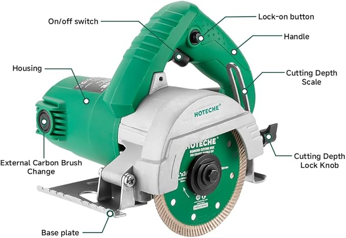 Hoteche 4-3/8-Inch Dry/Wet Masonry&Tile Saw 1400W Electric Cutter with Diamond Blade(Turbo Type) for Stone, Ceramic and Marble Cutting