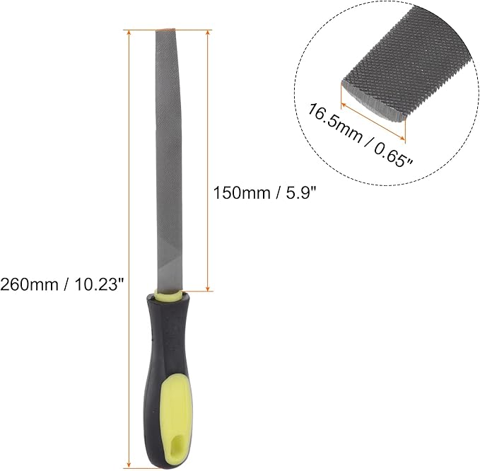 HARFINGTON Half Round File 6" High Carbon Hardened Steel Cut Hand Rasp with Plastic Handle for Deburring and Removing Material