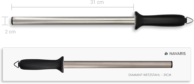 Navaris Diamond Sharpening Steel - 12" (31cm) Oval Knife Rod Sharpener for Honing Kitchen Knives - Lightweight and Durable for Home or Pro Use