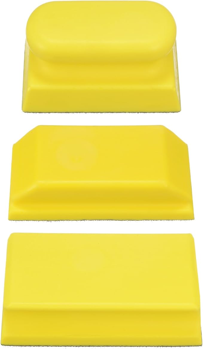 HARFINGTON 3pcs Hand Sanding Blocks Rectangle with Hook and Loop Backing for Wood Metal Car Polishing