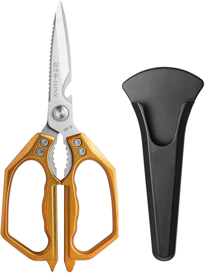 Kitchen Scissor, Heavy Duty Stainless Steel Kitchen Shears Scissor for Food, Sharp Cooking Scissors for Meat Chicken Fish Nut Vegetable Herb, Bottle Opener (Golden)