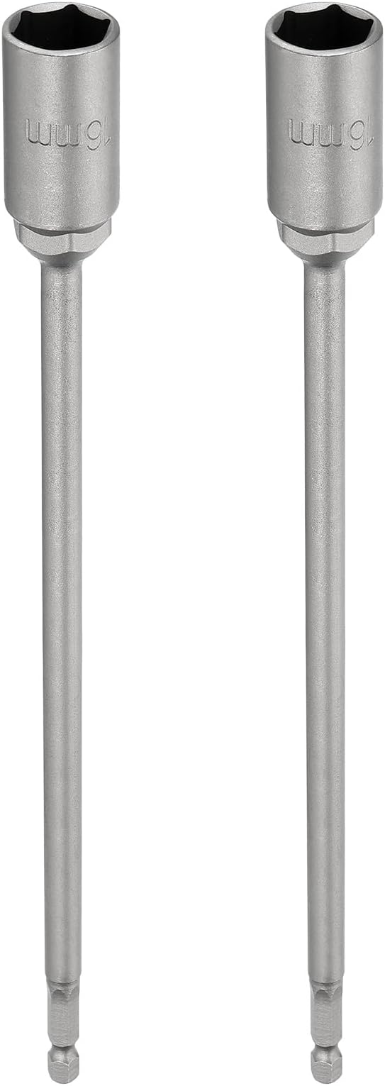 HARFINGTON 2pcs Nut Driver Drill Bit 16mm Metric Socket 1/4" Hex Shank 10" (250mm) Extra Long Magnetic 6-Point Sockets Quick Change 40Cr Steel Bolt Setters for Power Drill Drivers
