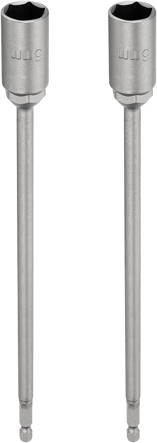 HARFINGTON 2pcs Nut Driver Drill Bit 16mm Metric Socket 1/4" Hex Shank 10" (250mm) Extra Long Magnetic 6-Point Sockets Quick Change 40Cr Steel Bolt Setters for Power Drill Drivers
