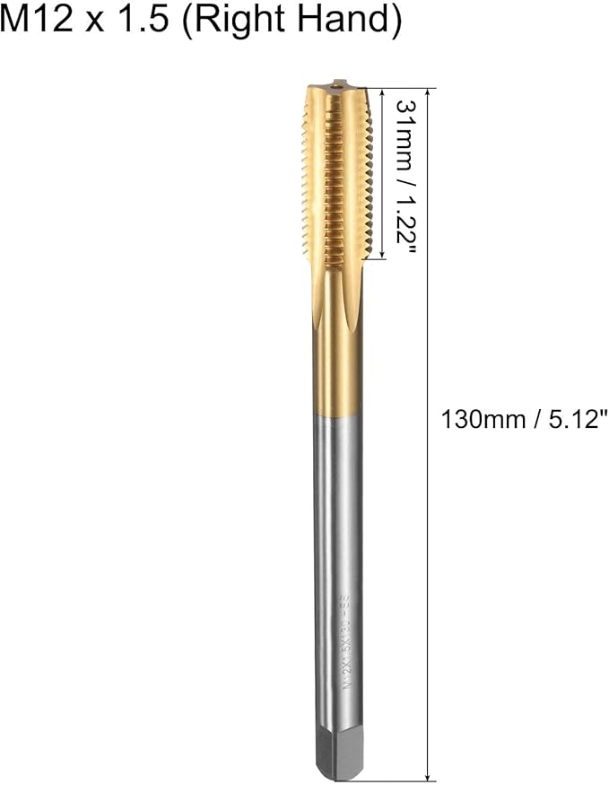 uxcell Metric Thread Tap M12 x 1.5 H2 130mm Straight Flute Screw Thread Milling Machine Taps Threading Tapping Repair Tool