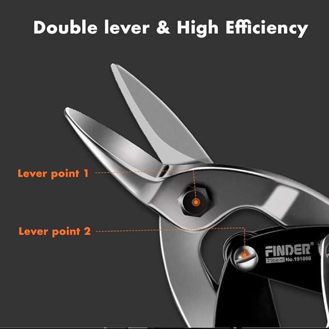 Finder 12" Aviation Snips, Long Straight Cut Tin Snips Cutting Shears Power Cutter with CR-V Blade & Comfortable Grip, 300mm Scissors for Cutting Metal Sheet, Hard Material, Industrial Quality