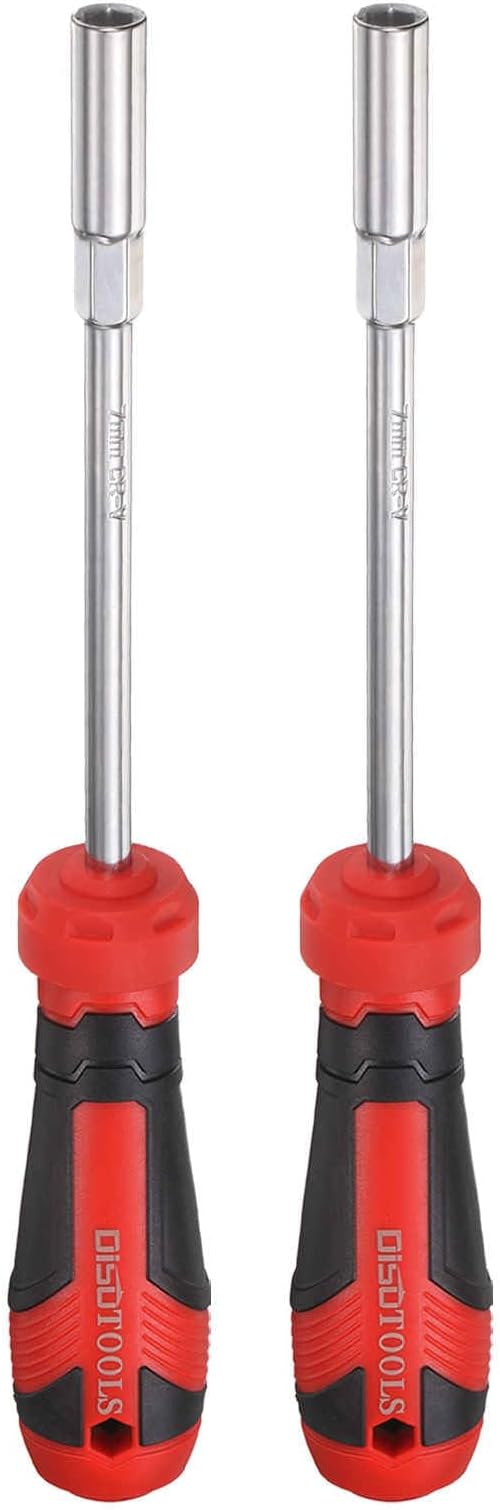 HARFINGTON 2 Pcs Metric Nut Driver 7mm CR-V Non-Magnetic Tip Hollow Shafts Hex Socket Screwdriver with Anti-Slip Handle for Automobile Repair Bit Driver