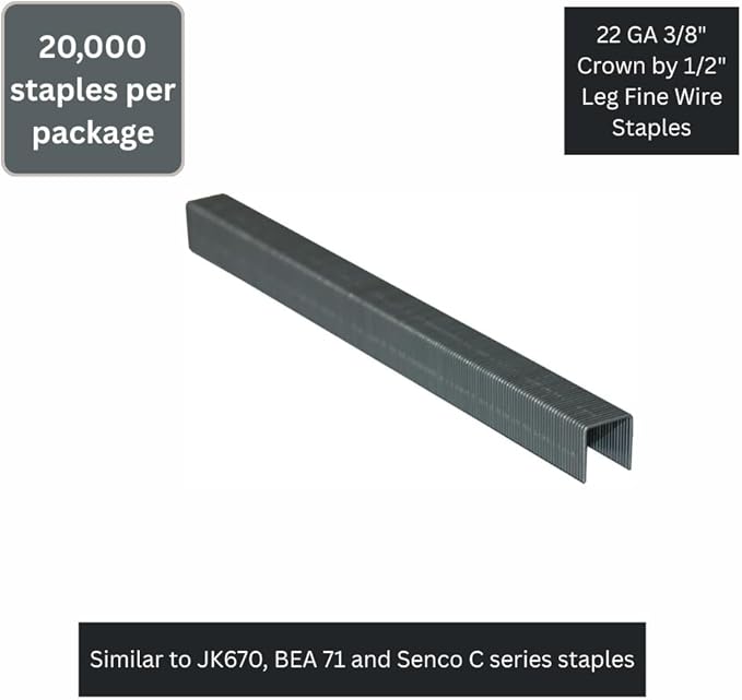 Complete C-71/12Crown Fine Wire Staple with 1/2" Leg Length, 20 Gauge/3/8"