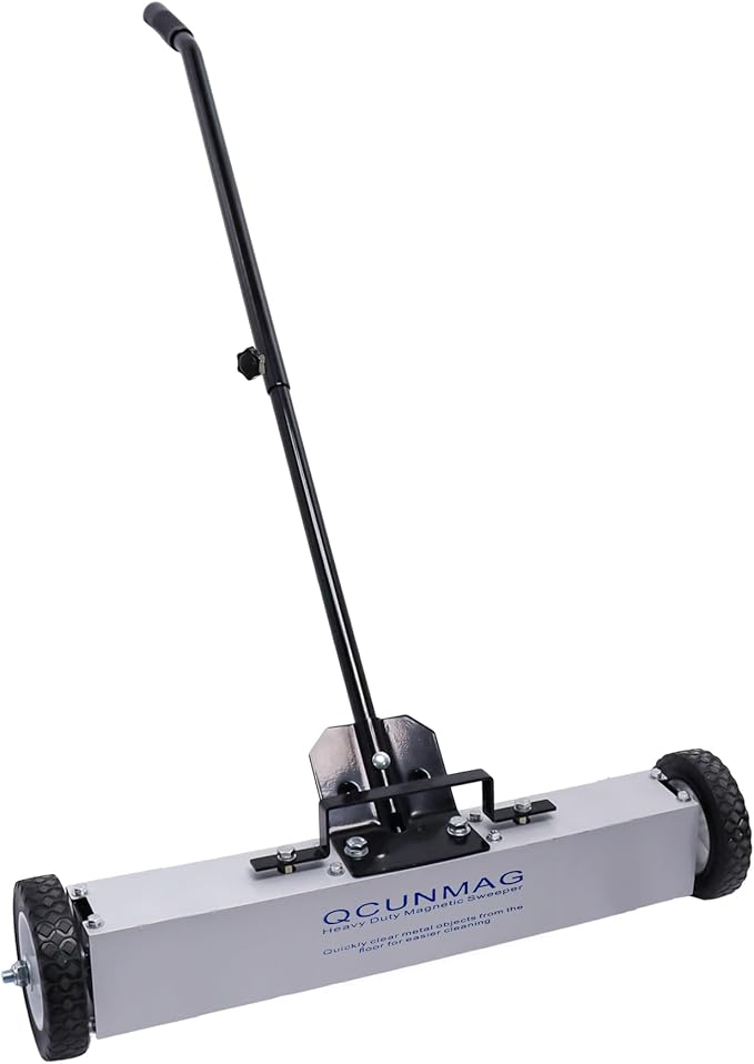 Rolling Magnetic Sweeper with Wheels, Telescoping Magnetic Pickup Tool, 40-Pound Capacity Heavy-Duty Floor Magnet Roller to Pick Up Nails, Adjustable Handle for Garage Yard (24-Inch)