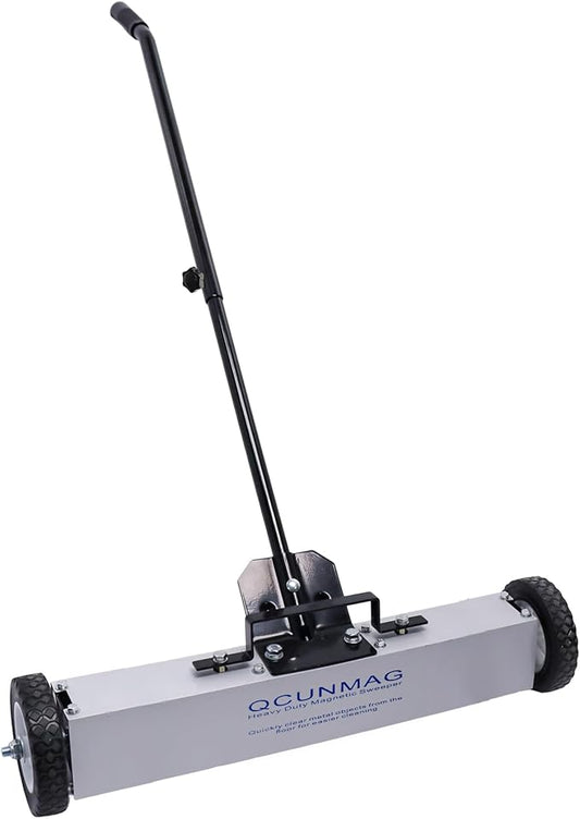 Rolling Magnetic Sweeper with Wheels, Telescoping Magnetic Pickup Tool, 40-Pound Capacity Heavy-Duty Floor Magnet Roller to Pick Up Nails, Adjustable Handle for Garage Yard (24-Inch)