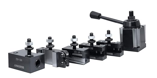Accusize Industrial Tools - AXA 6 Pc Wedge Type Quick Change Tool Post Set, for Lathe Swing 6-12 Inches, Includes 5 Tool Holders, 0251-0111