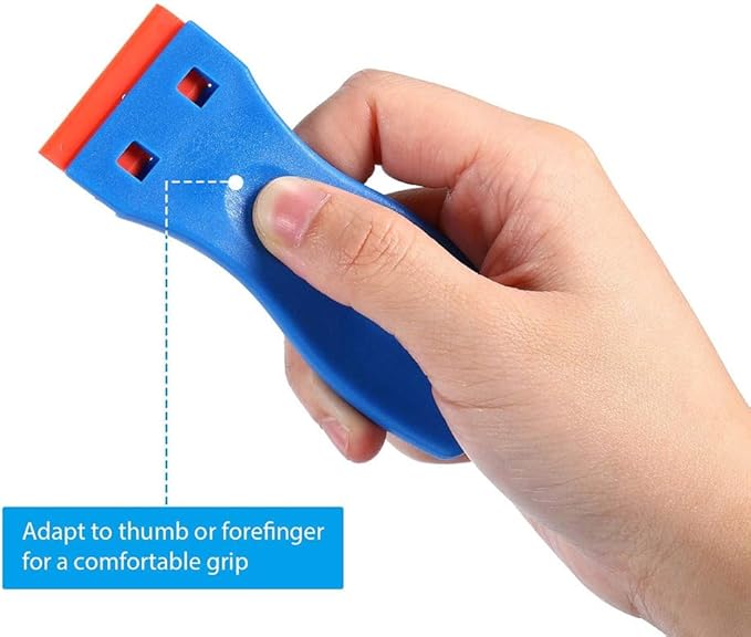 Plastic Razor Blade Scrapers with 100 Blades ??LINKOceans Safe Adhesive Remover for Stickers, Decals, Labels, Caulk & Gaskets on 3D printer beds,Glass,car or Windows Non Scratch Cleaning Tool