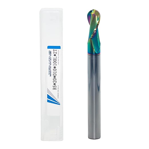 10mm R5 Extra Long DLC Coated 2-Flute Carbide Ball Nose End Mill, 100mm OAL, Ideal for Aluminum, Copper Alloys & Plastic Machining?밐igh Precision & Wear-Resistant Cutting Tool(1 Pack)