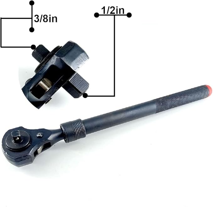 MacWork 1/2in.& 3/8in Dual Head Ratchet Handle -Telescopic Black Ratchet Spanner with Hammer Function