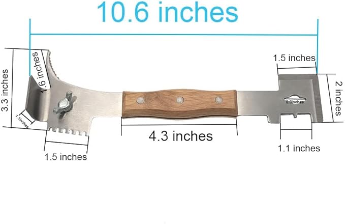AukBeeFun Multipurpose Steel Hive Tools with Wooden Handle and 7 Functions Beekeeping Hive Scraper Tool Professional Beekeeping Equipment