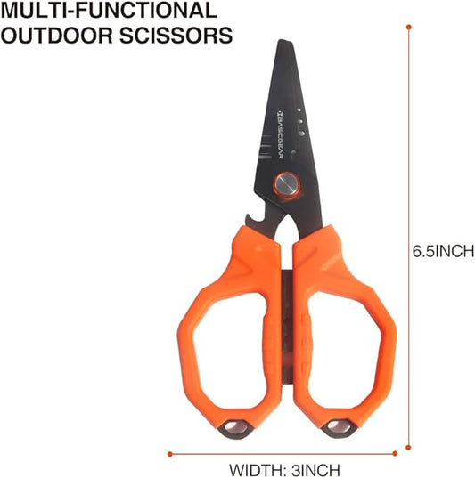 BasicGear Fishing Multi-Tool Scissors ??Titanium-Coated, Stainless Steel, Multi-Tool Cutter with Hook Adjuster, Screwdriver, Bottle Opener, Sheath & Non-Slip Grip for Saltwater or Freshwater Use