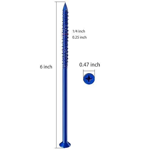 (30 PCS) 1/4''x6 Concrete Screw Anchor Blue Flat Head for Anchoring to Masonry, Block or Brick Stucco
