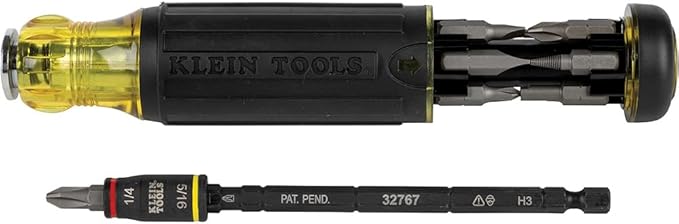 Klein Tools 32304 Screwdriver, 14-in-1 Adjustable Screwdriver with Flip Socket, HVAC Nut Drivers and Bits, Impact Rated
