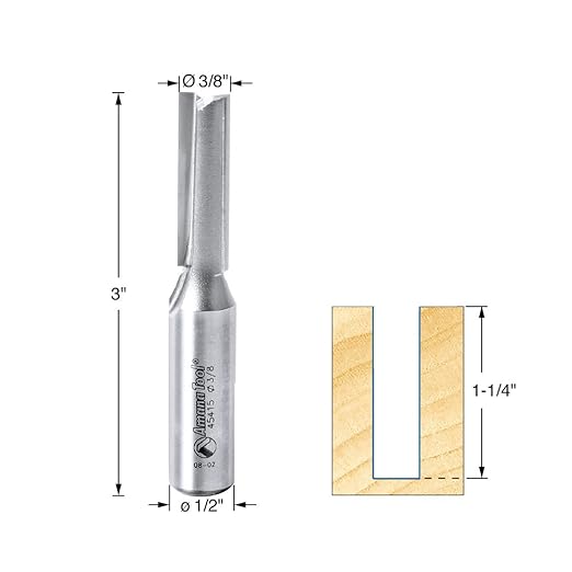 Amana Tool - 45415 Carbide Tipped Straight Plunge High Production 3/8 Dia x 1-1/4 x 1/2 In
