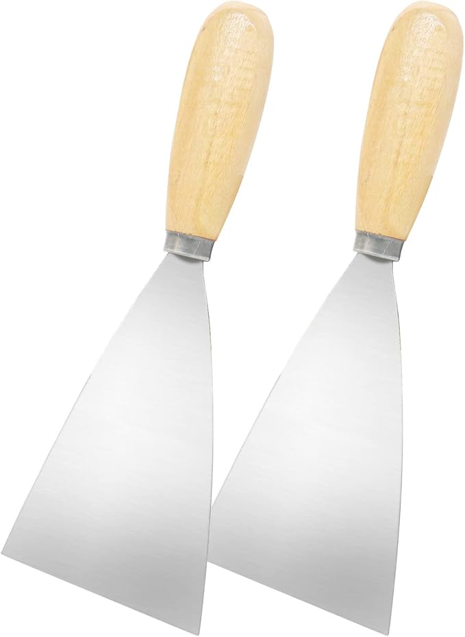 Putty Knife, 2 PCS 3.5 Inch Metal Scraper, wooden Handle Spackle Knives for Drywall, Decals, Wall paper, Patching, Painting, Taping, Scraping Coating