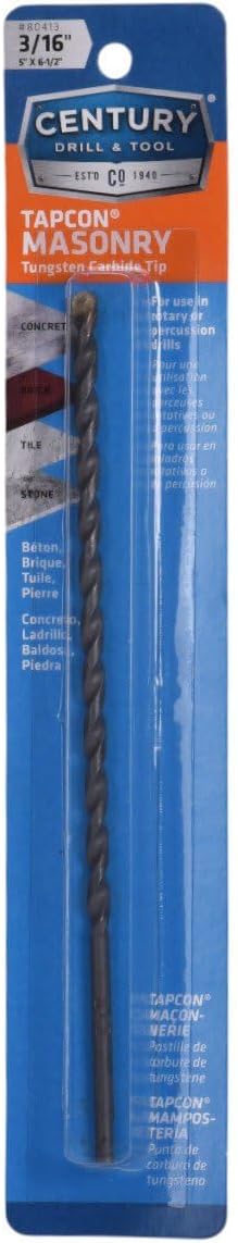 Century Drill & Tool 80413 Tapcon Masonry Drill Bit, 3/16" x 6"