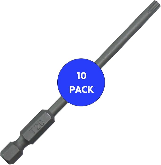 T20 x 3-1/2" Color-Coded Torx/Star Driver Bit with Quick-Change Shank - Precision Fit for T-20 Screws and Fasteners, 10-Pack