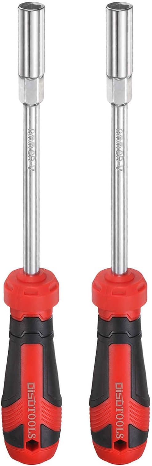 HARFINGTON 2 Pcs Metric Nut Driver 9mm CR-V Non-Magnetic Tip Hollow Shafts Hex Socket Screwdriver with Anti-Slip Handle for Automobile Repair Bit Driver