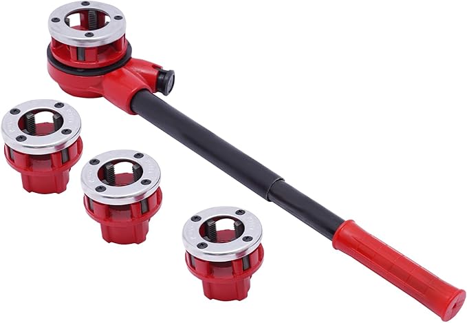 Eapmic Portable Pipe Threading Tool Set Manual Ratchet Pipe Threader Kit Handheld BSTP Ratcheting Pipe Threader with 5 Dies Set 1/2", 3/4", 1", 1-1/4" for Steel, Galvanized, Iron, Plastic Pipes