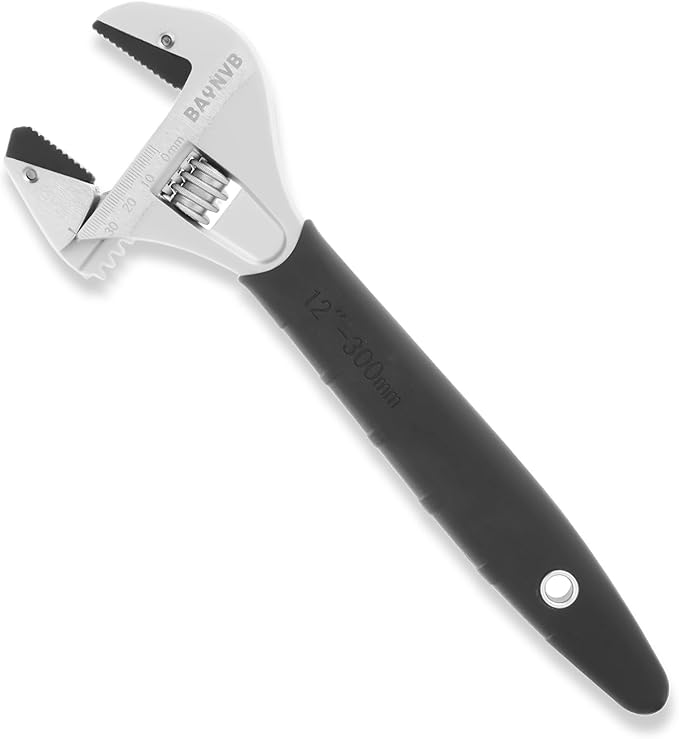 BAUNVB Adjustable Wrench 12 inch with Serrated Self-tightening Jaw, 43mm Wide Jaw Opening Wrench for Plumbing, Automotive, Industrial