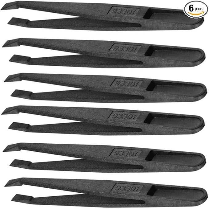 Black Plastic Slant Flat Tip Anti-static Tweezers 4.7 Inch Length 6pcs