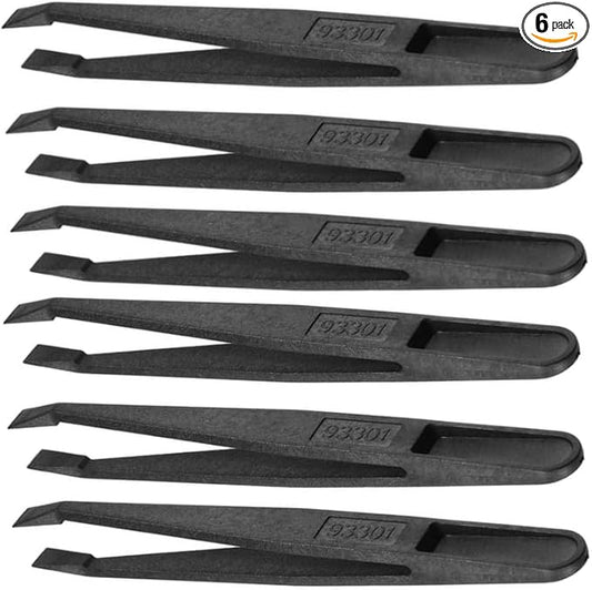 Black Plastic Slant Flat Tip Anti-static Tweezers 4.7 Inch Length 6pcs