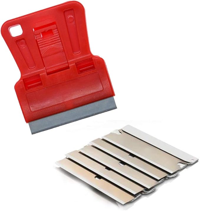 1.5 inches High Visibility Mini Razor Blade Scraper Glass Scraper Red Paint Window Scraper with 5 Metal Scraper Razor Blades 5 Dual Plastic Double Edge Razor Blades Removing Decal Stickers