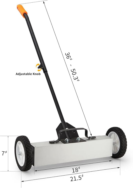 HARDK 18'' Heavy-Duty Rolling Magnetic Sweeper with Wheels, Telescoping Handle,Large Push-Type Magnet Pickup Sweeper with release - 35Lbs for Workshop, Yard, Lawn, Garage, Floor, Nails,Screws