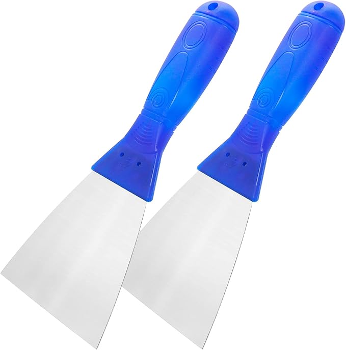 Putty Knife, 2 PCS 4 Inch Metal Steel Scraper, Plastic Handle Spackle Knives for Drywall, Decals, Wall paper, Patching, Painting, Taping, Scraping Coating