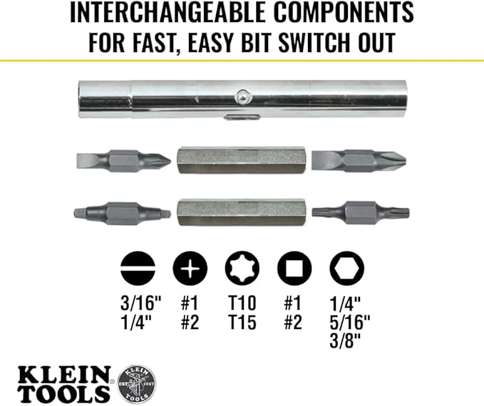 Klein Tools 80027 Screwdriver Set, 11-in-1 Multi-bit Screwdriver, 6-in-1 Stubby, Phillips, Slotted, Square, Torx Bits, 2-Piece