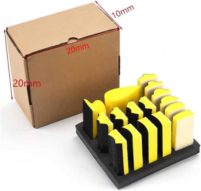 Complete Set of 16 Hand Sanding Blocks with 40 Aluminum Oxide Sandpaper Sheets, Designed for Wet and Dry Sanding on Various Surfaces Including Wood and Metal