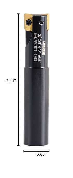 Accusize Industrial Tools 5/8'' 90 Deg Square Shoulder Indexable End Mill with 3-1/4'' Oal, Apkt11t3 Carbide Inserts, 2 Flute, 0056-0916