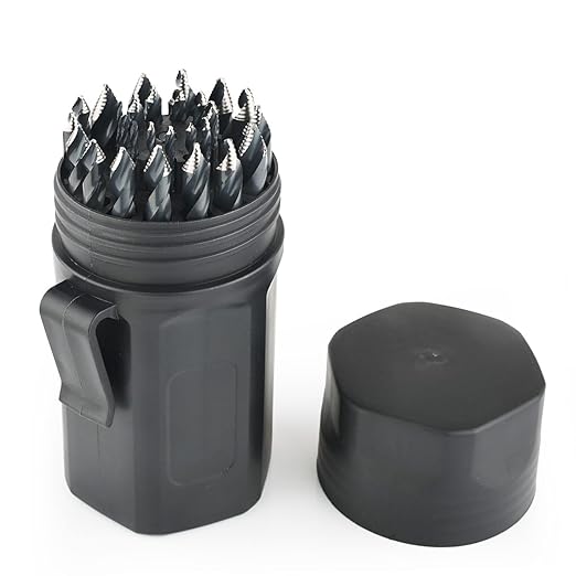 Stark USA 29 Pieces Turbo Step Stepped Point Tip Drill Bit Spiral Shank Set M35 Cobalt Drilling Acrylic, Steel, Hard Metal, 1/16" to 1/2" Round Case