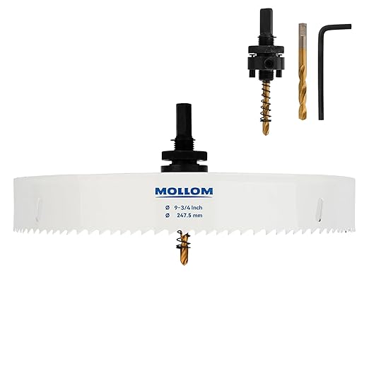 Mollom (247.5mm | 9-3/4") HSS M42 with 8% Cobalt BI-Metal Hole Saw with 2 Pilot Drill Bits & Arbor Smooth Cutting for PVC,Drywall,Wood,Plastic,Gypsum Board,Rubber