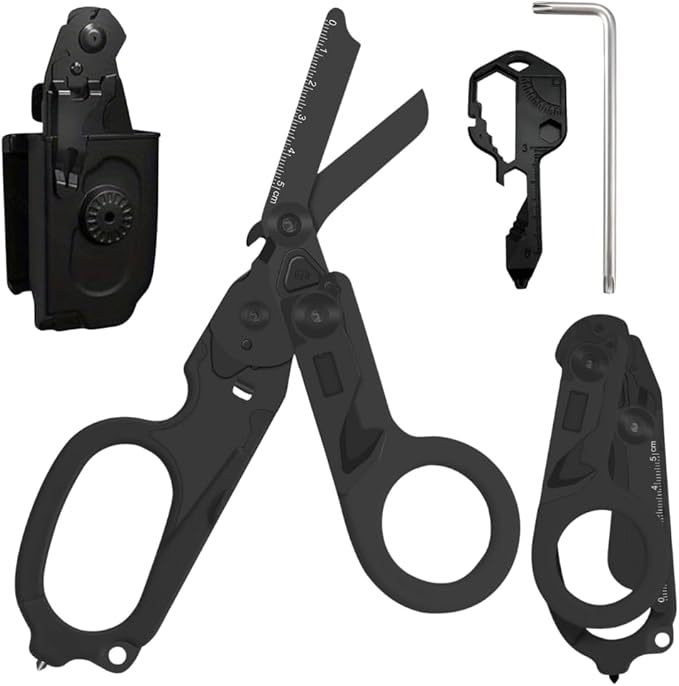 Pro 6-in-1 Foldable Trauma Shears with Strap Cutter, Stainless Steel Medical Scissors for Nurses, Raptor Trauma Shears Holster with Glass Breaker, Surgical EMT Scissors for Nursing Students & Doctors