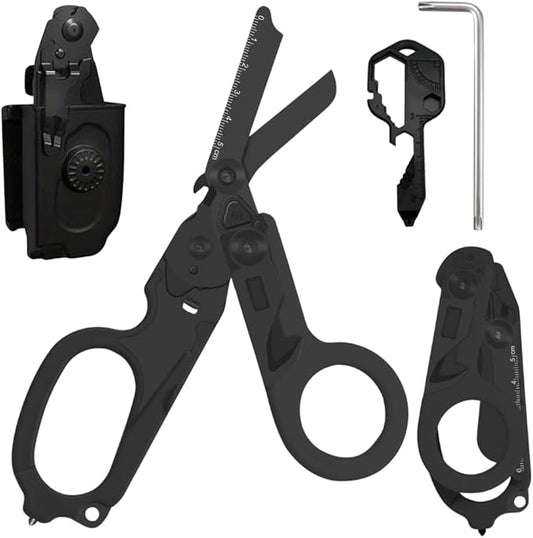 Pro 6-in-1 Foldable Trauma Shears with Strap Cutter, Stainless Steel Medical Scissors for Nurses, Raptor Trauma Shears Holster with Glass Breaker, Surgical EMT Scissors for Nursing Students & Doctors