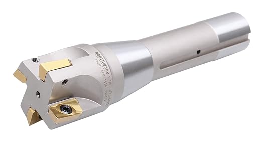 Accusize Industrial Tools 1-1/2'' Diameter by 6-1/8'' Oal 90 Degree R8 Shank Indexable End Mill with 4 Apkt1604 Carbide Inserts, 0028-6905