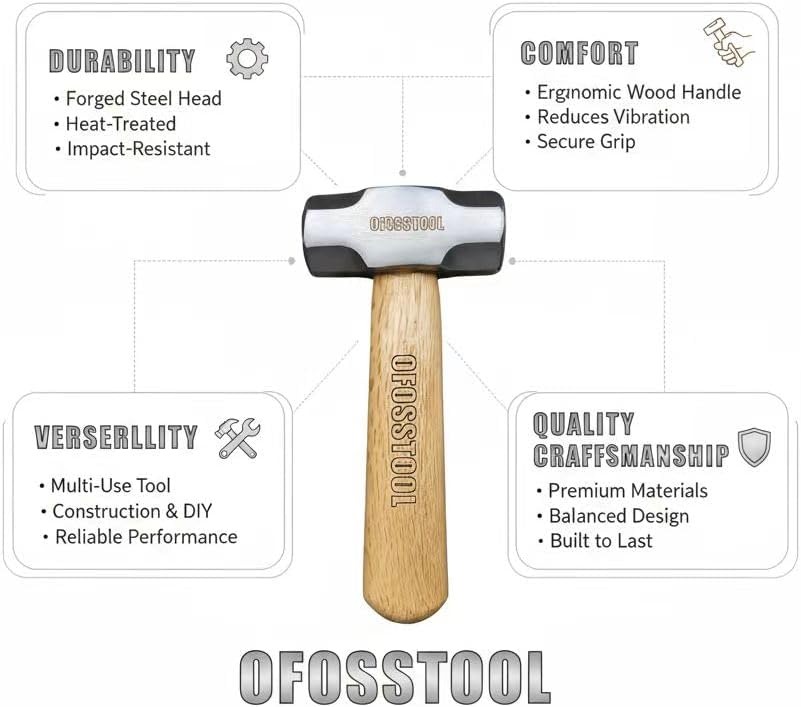 Sledge Hammer with Wood Handle and Alloy Steel Head, 20 OZ Mini Hammer for Woodworking & DIY
