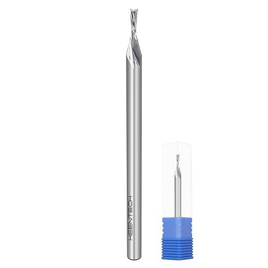 KEENTECH 3mm Shank Downcut 2 Flute Flat Tip Sprial Router Bit for CNC Router Machine, 1.5mm Cutting Diameter, 5mm Cutting Depth, for Wood Cutting, Custom Furniture, Slot Mortise, Engraving, Carving